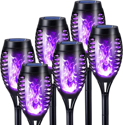 Miniatura 8 de Toodour Luces solares de Halloween para exteriores, paquete de 6 luces LED de llama parpadeante, luz solar impermeable para exteriores, iluminación