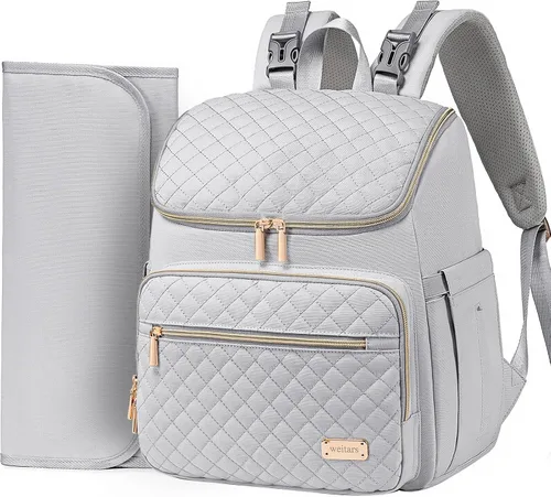 Miniatura 10 de Mochila para pañales Weitars con cambiador, mochila para pañales de bebé, mochila para pañales de viaje, bolso para pañales para mamá, 5 bolsillos