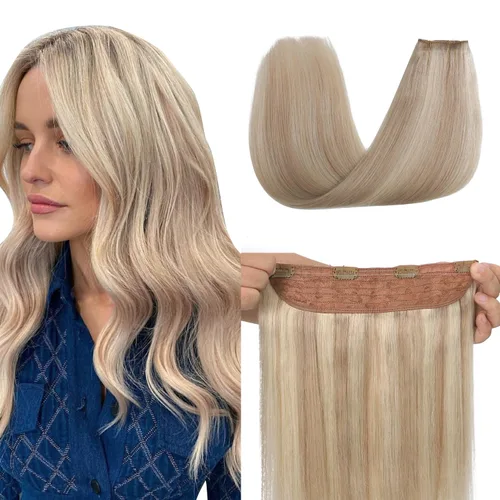 Miniatura 13 de XDhair Extensiones de cabello humano con alambre de 70 g, 14 pulgadas, balayage, color marrón dorado con rubio caramelo Remy, extensiones de cabello