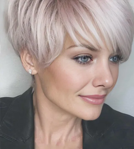 Miniatura 9 de SEVENCOLORS Pelucas cortas de cabello sintético con flequillo lateral y rubio mezclado para mujeres blancas, longitud al hombro, pelucas de cabello