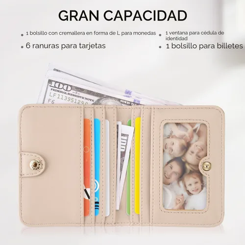 Miniatura 3 de KITEVIUN Pequeña cartera RFID para mujer, ultrafina, delgada, mini, compacta, plegable, con bolsillo, para mujer, púrpura (01-purple)