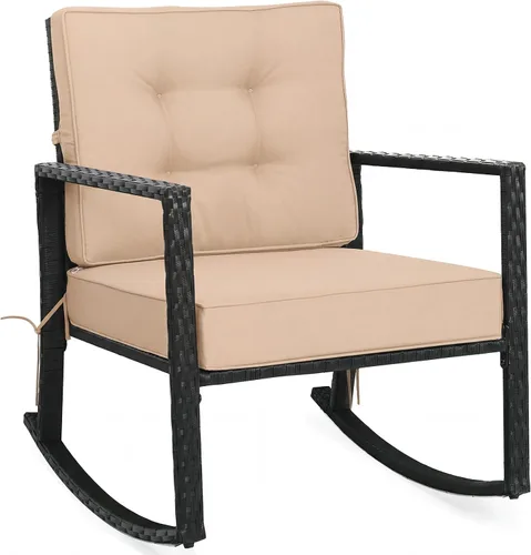 Miniatura 16 de Tangkula Mecedora de Mimbre, Silla Mecedora Deslizante de Ratán para Exteriores con Marco de Acero Resistente, Asiento de Muebles de Mimbre