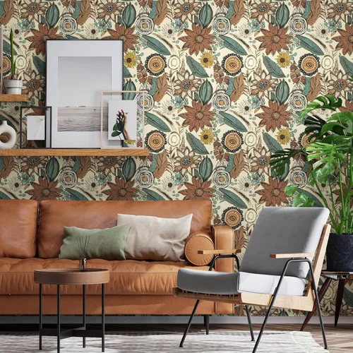 Miniatura 3 de Papel tapiz bohemio para despegar y pegar, papel de contacto floral vintage oscuro, papel de pared retro de flores botánicas autoadhesivo