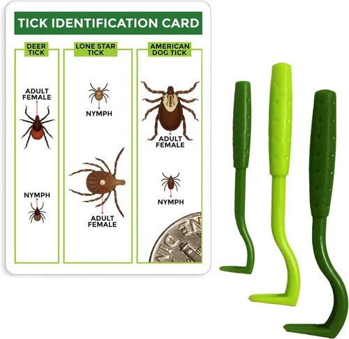 TickCheck Paquete de 3 herramientas para eliminar garrapatas + tarjeta de identificación de garrapatas para humanos, perros y gatos (1 juego)