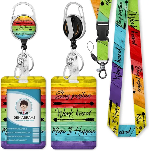 Miniatura 12 de Piefly Cordones para Insignias de Identificación, Portainsignias Positivo con Clip de Carrete Retráctil, Cordón con Tarjeta de Cita Inspiracional