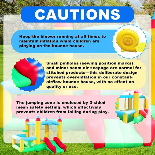 Miniatura 8 de WELLFUNTIME - Casa inflable para saltar con tobogán, 107x106x80 pulgadas, castillo hinchable con soplador y piscina de pelotas, juego de baloncesto