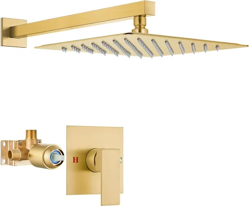 Miniatura 25 de Airuida Juego de grifo de ducha para baño, sistema de ducha de lluvia de acero inoxidable SUS304, mango único con roscas macho, válvula de Níquel