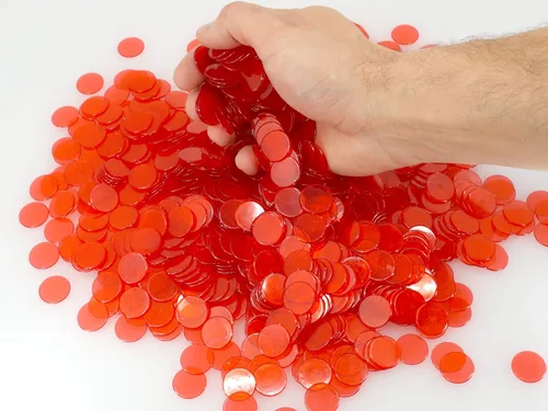 Miniatura 6 de Regal Bingo Chips de bingo de plástico, 1000 piezas, juego de fichas transparentes transparentes para juegos de mesa, divertida noche de bingo Rojo