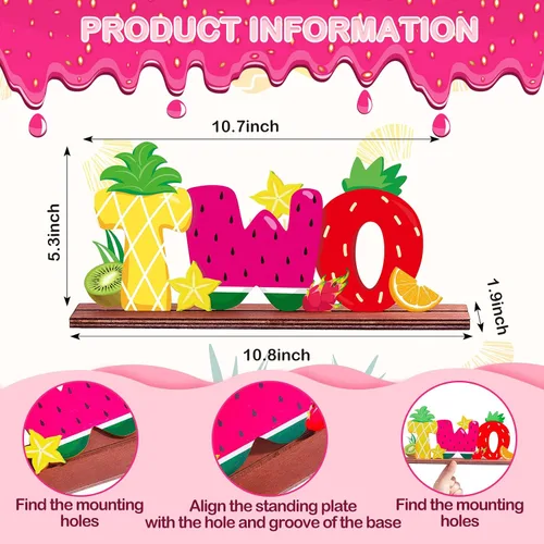 Miniatura 2 de Twotti Frutti - Letrero de dos letras de 2º cumpleaños Tutti Frutti Centros de mesa de madera de piña, sandía, fresa, Luau, centros de mesa