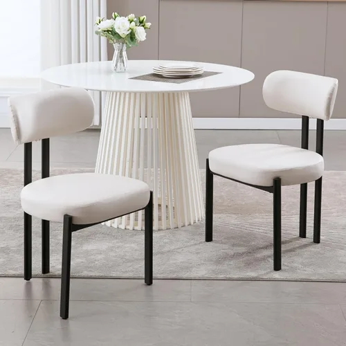 Miniatura 13 de HEAH-YO Juego de 2 sillas de comedor modernas, sillas de cocina de tela de lino con patas de metal negro, sillas laterales tapizadas sin brazos