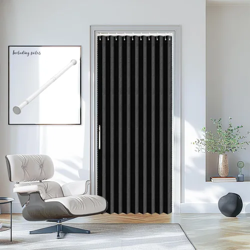 Miniatura 25 de AJAZZ Conjunto: Barras para cortinas sin perforación (28-39" de ancho) y cortina acordeón para puerta, beige 43" de ancho × 78" de largo, puertas