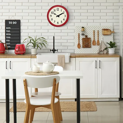 Miniatura 3 de Lafocuse Reloj de pared retro silencioso de cocina con agujas de cuchillo y tenedor, reloj de pared rojo vintage pequeño de 9.5 pulgadas, funciona