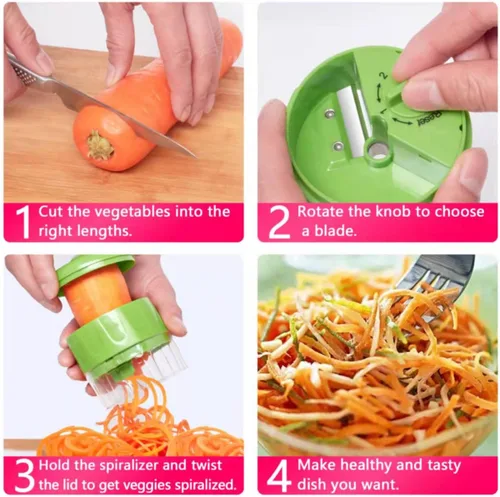 Miniatura 5 de Cortador espiralizador de verduras 3 en 1, máquina ajustable de fideos de zanahoria y calabacín, cortador en espiral de pepino, herramienta de Verde