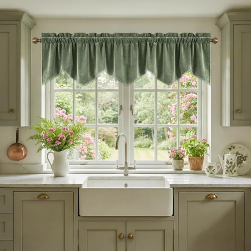 Miniatura 50 de StangH Cortinas decorativas de lujo, cenefa azul con bloqueo de luz, cenefa festoneada para ventana pequeña con bolsillo sólido para barra, cortina