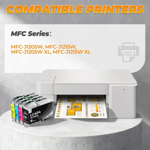 Miniatura 2 de LC404 - Paquete de 4 cartuchos de tinta (3000 páginas) compatibles con MFC-J1205W para impresora Brother LC404 LC404XL, funciona con impresora