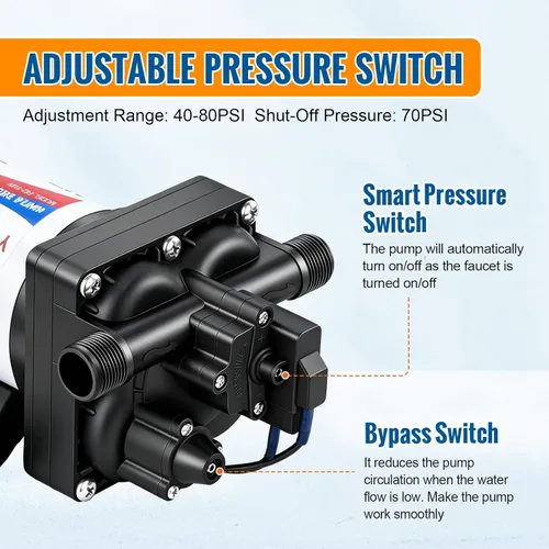 Miniatura 5 de YOUNGTREE Bomba de diafragma de presión de agua de 110 V CA 5.5 GPM, 70 PSI, bomba de transferencia de agua para autocebado de 110 voltios bajo
