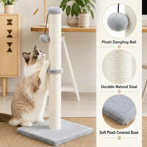 Miniatura 4 de Dimaka - Rascador de gato de 29 pulgadas de alto, con cuerda de sisal y cubierto con suave felpa suave Gris