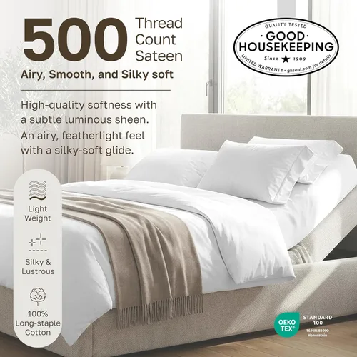 Miniatura 4 de California Design Den Juego de sábanas para cama tamaño King dividido - 100% algodón, 500 hilos, sábanas de satén de bolsillo profundo para cama