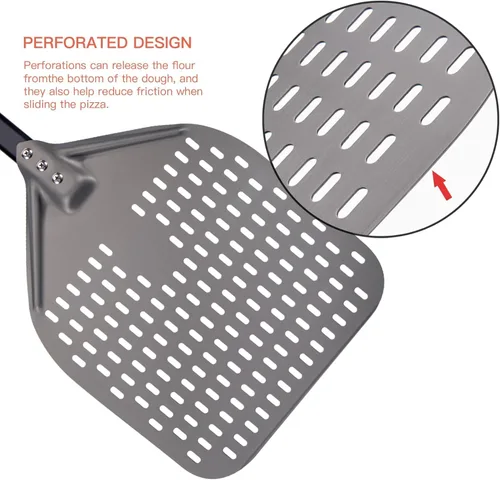 Miniatura 5 de G.a HOMEFAVOR Cáscara rectangular de aluminio para pizza de 12 x 15 pulgadas, 47 pulgadas, con mango largo de silicona, para horno de ladrillos