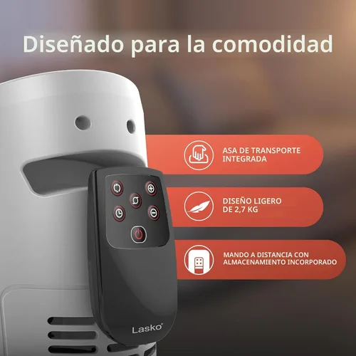 Miniatura 6 de Lasko 5165 - Calentador de torre de cerámica digital oscilante para el hogar con protección contra sobrecalentamiento, temporizador y control