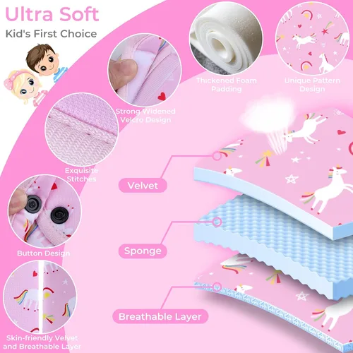 Miniatura 3 de COOLBEBE Juego de almohadillas de asiento para niños, cómodo cojín para hombros y vientre, funda universal para correa de asiento para refuerzo, Rosa