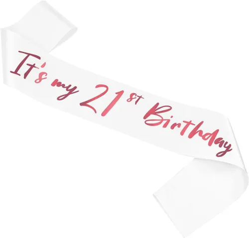 Miniatura 14 de Banda de cumpleaños número 21, bandas suaves de satén rosa intenso con letra plateada con purpurina, decoraciones de cumpleaños para niñas, 21 rosa