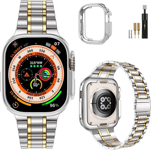 Miniatura 23 de MioHHR - Correa de acero inoxidable sólida compatible con Apple Watch de 1.5 pulgadas (Series 3/2/1) 1.6 pulgadas (Series SE/6/5/4) 1.61 pulgadas