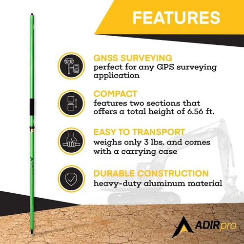 Miniatura 4 de AdirPro 6.6 ft GPS Rover Rod de dos piezas (verde)