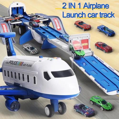 Miniatura 5 de Juguete de Avión Pista de Carreras para Niños, Plegable de 4 Capas Juego de Pista de Coche para Niños Pequeños, Avión de Juguete Transportador