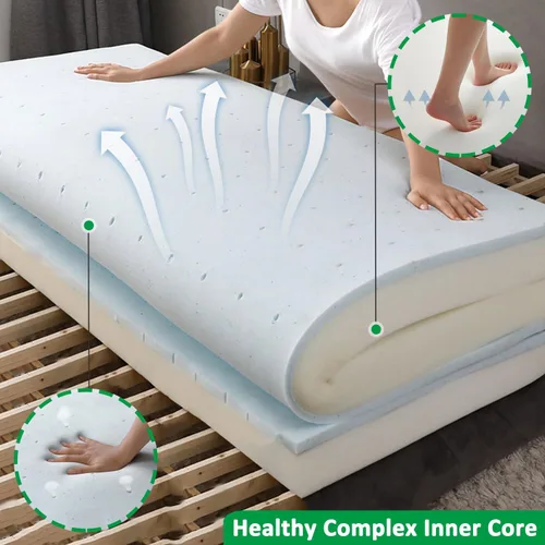 Miniatura 4 de Cubrecolchón de espuma viscoelástica de gel, cubrecolchón de enfriamiento blanco tamaño Queen, protector de colchón de enfriamiento ajustable, 3.9 in