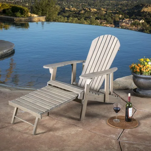 Miniatura 3 de Halley Adirondack silla reclinable de madera con reposapies, gris