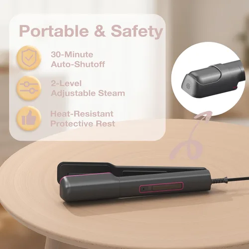 Miniatura 7 de Newbealer Plancha de viaje con voltaje global (abrazadera), vaporizador de ropa de 100-240V, planchado en seco y 2 niveles de vapor, suela de Ashpink