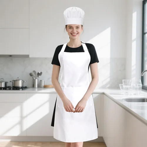 Miniatura 5 de Juego de delantal de chef y sombrero de chef, delantal de cocina ajustable con 2 bolsillos, disfraz de panadero para hombres y mujeres