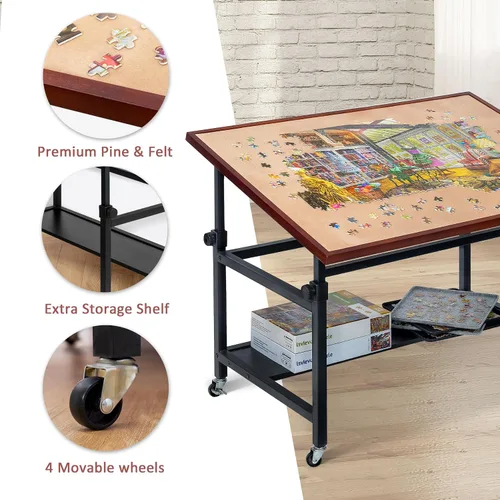 Miniatura 4 de Lavievert Mesa de rompecabezas basculante de 1500 piezas con patas, caballete de rompecabezas ajustable en ángulo y altura con cubierta