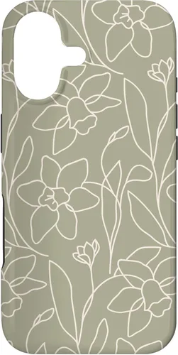Poppy Flower Line Art Modern Leaves Boho Artichoke Green Case for iPhone 17