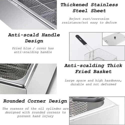 Miniatura 7 de Freidora eléctrica de encimera para comercial y hogar, freidora eléctrica con cesta y tapa para cocina y restaurante en el hogar, capacidad