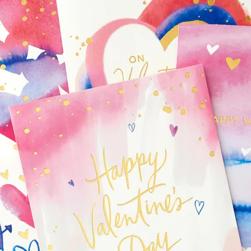 Miniatura 7 de Hallmark Surtido de tarjetas del día de San Valentín, lámina dorada y acuarela (36 tarjetas y sobres)