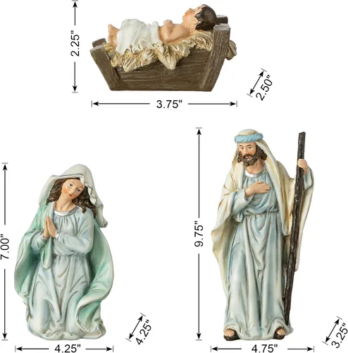 Miniatura 4 de Glitzhome Juego de 12 figuras de pesebre para Navidad en interiores, juego de belén cristiano de resina azul de lujo, adornos de mesa en miniatura