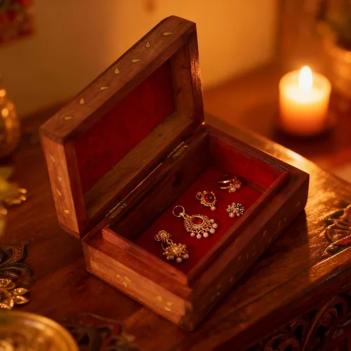 Miniatura 6 de GURU JEE Caja organizadora de madera con incrustaciones de latón floral con incrustaciones de latón