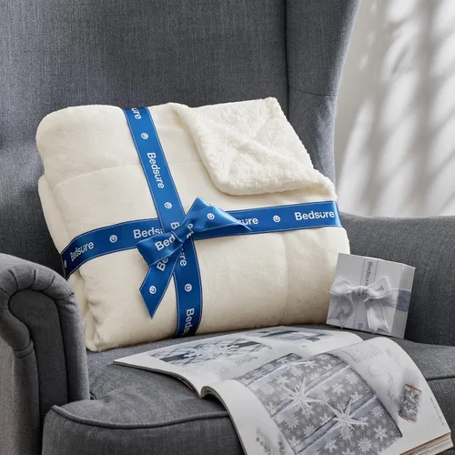 Miniatura 8 de Bedsure Manta de tamaño King de vellón sherpa para la cama, gruesa y cálida para el invierno, suave y mullida, grande, color crema, 108 x 90