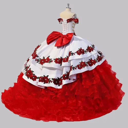 Miniatura 4 de Vingate Floral Flowers Emroidery Vestidos de quinceañera con volantes vestido de baile dulce 16 vestidos de fiesta de graduación