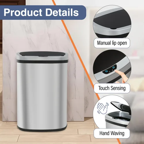 Miniatura 3 de PayLessHere Basurero de 13 galones de acero inoxidable Acero Tapa automática sin contacto con sensor de movimiento Bote de basura de cocina