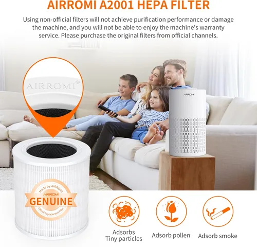 Miniatura 3 de AIRROMI A2001 Filtro de repuesto para purificador de aire HEPA, filtro original 3 en 1, elimina el 99.97% de partículas de 0.3 micrones, 2