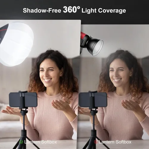 Miniatura 4 de GVM Kit de luz LED de video 65000Lux/m, luces de estudio de 300 W con caja de luz de linterna, iluminación de video regulable de 2700-6800K