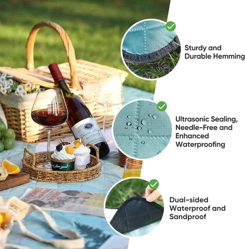 Miniatura 4 de Manta de picnic impermeable extra grande de 79 x 79 pulgadas, 210D Oxford, para exteriores, para césped, manta de playa portátil a prueba de arena