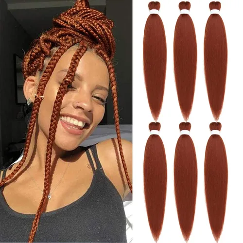 Cabello para Trenzar Oscuro Pre-Estirado Jengibre Trenzas Fáciles Cobre Trenzas EZ Textura Yaki Fijado con Agua Caliente Cabello Sintético N.º 350