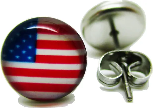 Miniatura 2 de Pendientes de tuerca con la bandera americana, nuevos - Par!, Acero aleado