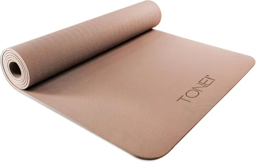 TONE Fitness Esterilla de yoga antideslizante de 1/4 pulgadas de grosor para ejercicios y pilates para entrenamientos en casa con correa de Moca
