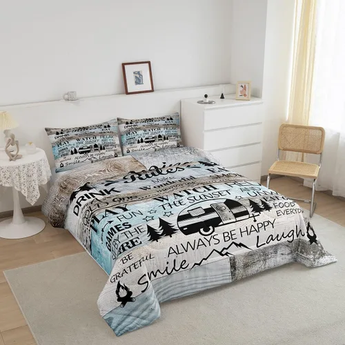 Miniatura 5 de Juego de Edredón para Acampar Feliz para Niños Tamaño Individual, Juego de Ropa de Cama Rústica de Aventura de Granja y Cabaña, Decoración