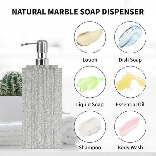 Miniatura 3 de Dispensador de jabón de mármol para baño, Amaauto dispensador de jabón líquido y loción de mármol natural con bomba en botella para encimera de Gris